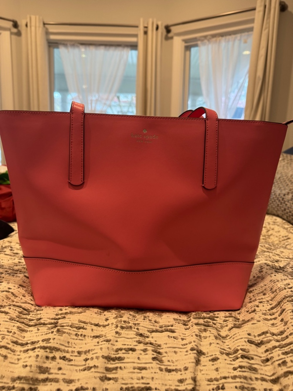 kate spade coral pink leather tote